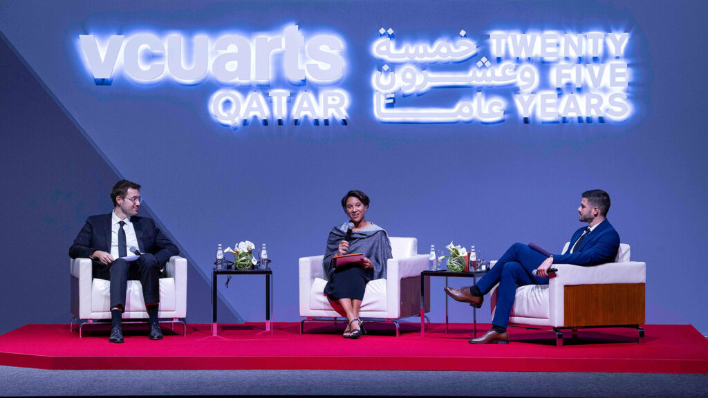 Amir Berbic, Carmenita Higginbotham and Dimitri Yuri taking part in the panel discussion at the gala