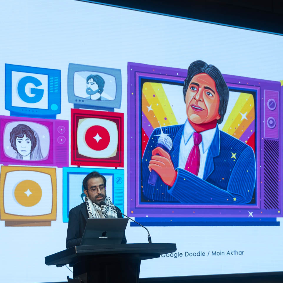 Hazem Showing His Google Doodle Of Moin Akhtar Copy