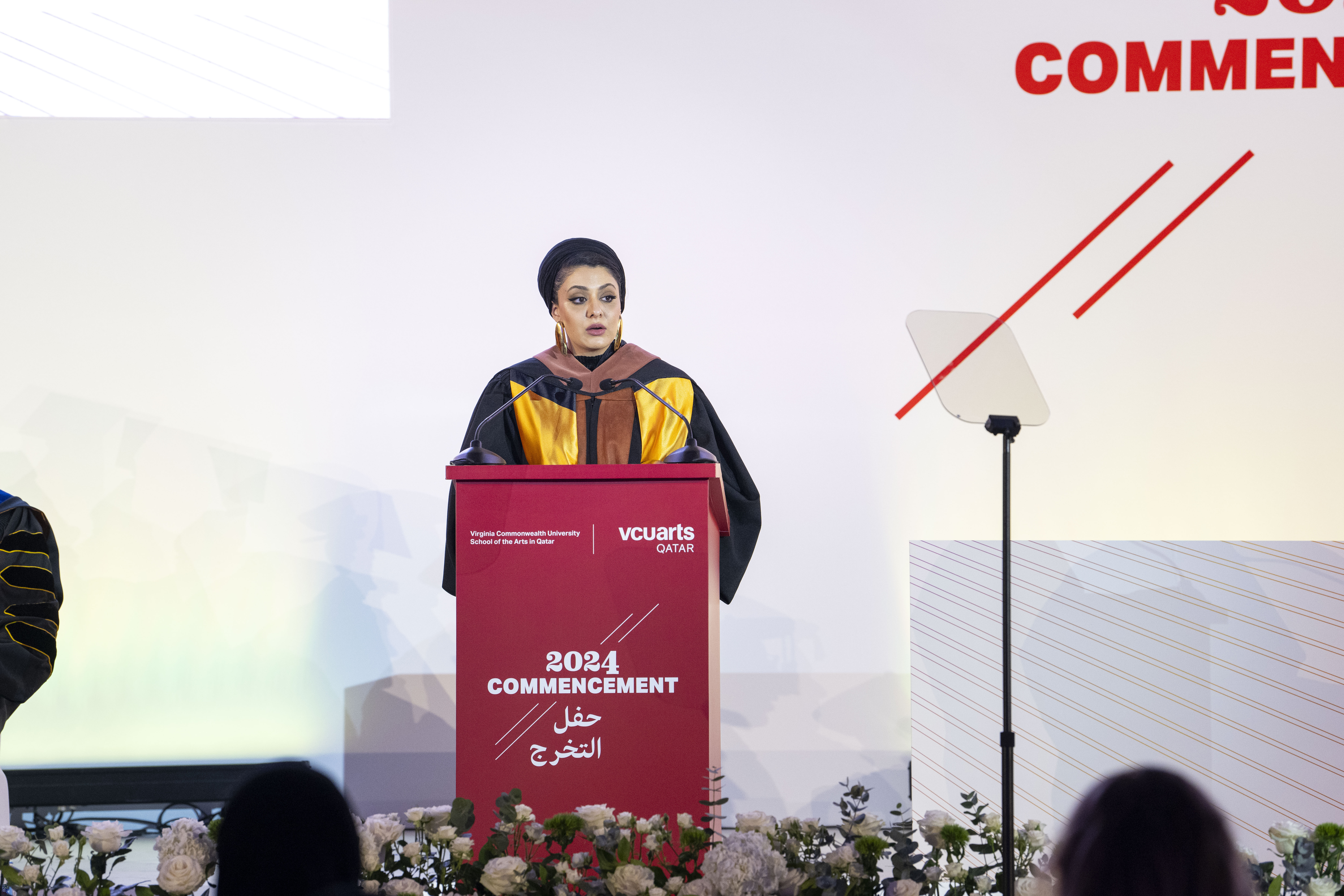 A commencement speaker during the commencement ceremony.